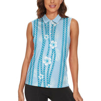 Hawaii Queen Liliuokalani Women Sleeveless Polo Shirt Blue Lei Pua Kalaunu LT05 - Polynesian Pride