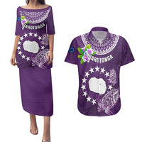 Cook Islands Rarotonga Couples Matching Puletasi Dress and Hawaiian Shirt Coat Of Arms Plumeria Polynesian Turtle LT05 Purple - Polynesian Pride