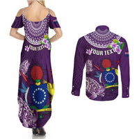 Personalized Cook Islands Rarotonga Couples Matching Summer Maxi Dress and Long Sleeve Button Shirts Coat Of Arms Plumeria Polynesian Turtle LT05 - Polynesian Pride