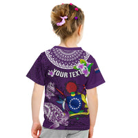 Personalized Cook Islands Rarotonga Kid T Shirt Coat Of Arms Plumeria Polynesian Turtle LT05 - Polynesian Pride