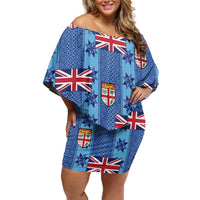 Fiji Masi Tapa Off Shoulder Short Dress Coat Of Arms - Polynesian Pride