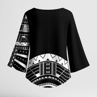 Polynesian Chief Inspired Costume Kimono Sleeve Blouse Tribal Pattern With Tooth Necklace Black