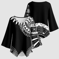 Polynesian Chief Inspired Costume Kimono Sleeve Blouse Tribal Pattern With Tooth Necklace Black