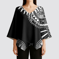 Polynesian Chief Inspired Costume Kimono Sleeve Blouse Tribal Pattern With Tooth Necklace Black