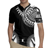 Polynesian Chief Inspired Costume Rugby Jersey Tribal Pattern With Tooth Necklace Black
