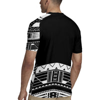 Polynesian Chief Inspired Costume Rugby Jersey Tribal Pattern With Tooth Necklace Black