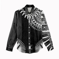 Polynesian Chief Inspired Costume Women Casual Shirt Tribal Pattern With Tooth Necklace Black