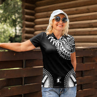Polynesian Chief Inspired Costume Women Polo Shirt Tribal Pattern With Tooth Necklace Black