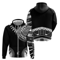 Polynesian Chief Inspired Costume Zip Hoodie Tribal Pattern With Tooth Necklace Black
