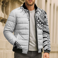 Polynesian Chief Inspired Costume Bomber Puffer Jacket Tribal Pattern With Tooth Necklace White