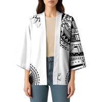 Polynesian Chief Inspired Costume Kimono Tribal Pattern With Tooth Necklace White