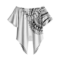 Polynesian Chief Inspired Costume Off Shoulder Wrap Waist Top Tribal Pattern With Tooth Necklace White