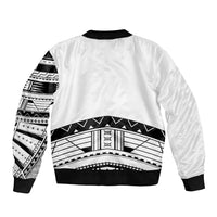 Polynesian Chief Inspired Costume Sleeve Zip Bomber Jacket Tribal Pattern With Tooth Necklace White