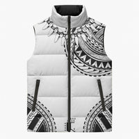 Polynesian Chief Inspired Costume Sleeveless Puffer Jacket Tribal Pattern With Tooth Necklace White