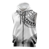 Polynesian Chief Inspired Costume Sleeveless Zip Hoodie Tribal Pattern With Tooth Necklace White
