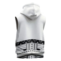 Polynesian Chief Inspired Costume Sleeveless Zip Hoodie Tribal Pattern With Tooth Necklace White
