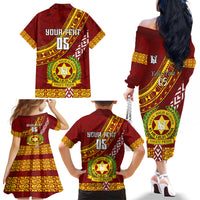 Custom Vavau High School Family Matching Off Shoulder Long Sleeve Dress and Hawaiian Shirt Tongan Kupesi Pattern LT05 - Polynesian Pride