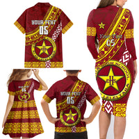 Custom Eua High School Family Matching Long Sleeve Bodycon Dress and Hawaiian Shirt Tongan Kupesi Pattern LT05 - Polynesian Pride