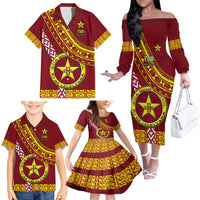 Custom Eua High School Family Matching Off Shoulder Long Sleeve Dress and Hawaiian Shirt Tongan Kupesi Pattern LT05 - Polynesian Pride