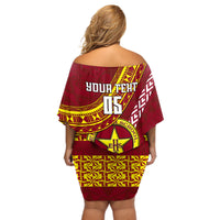 Custom Eua High School Off Shoulder Short Dress Tongan Kupesi Pattern LT05 - Polynesian Pride