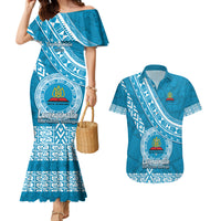 Custom Lavengamalie College Couples Matching Mermaid Dress and Hawaiian Shirt Tongan Kupesi Pattern LT05 Blue - Polynesian Pride