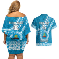 Custom Lavengamalie College Couples Matching Off Shoulder Short Dress and Hawaiian Shirt Tongan Kupesi Pattern LT05 - Polynesian Pride