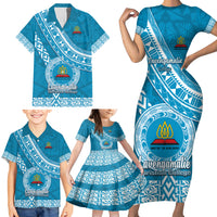 Custom Lavengamalie College Family Matching Short Sleeve Bodycon Dress and Hawaiian Shirt Tongan Kupesi Pattern LT05 - Polynesian Pride