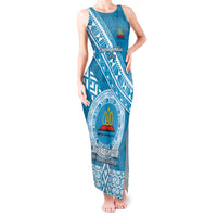 Custom Lavengamalie College Tank Maxi Dress Tongan Kupesi Pattern LT05 Women Blue - Polynesian Pride