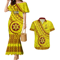 Custom Tonga High School Couples Matching Mermaid Dress and Hawaiian Shirt Tongan Kupesi Pattern LT05 Yellow - Polynesian Pride