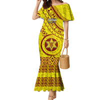 Custom Tonga High School Mermaid Dress Tongan Kupesi Pattern LT05 Women Yellow - Polynesian Pride