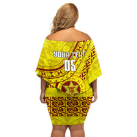 Custom Tonga High School Off Shoulder Short Dress Tongan Kupesi Pattern LT05 - Polynesian Pride