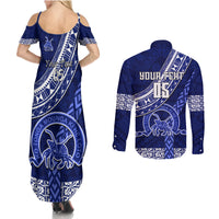 Custom Queen Salote College Couples Matching Summer Maxi Dress and Long Sleeve Button Shirts Tongan Kupesi Pattern LT05 - Polynesian Pride