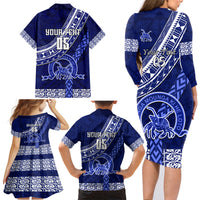 Custom Queen Salote College Family Matching Long Sleeve Bodycon Dress and Hawaiian Shirt Tongan Kupesi Pattern LT05 - Polynesian Pride