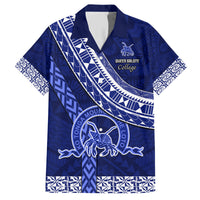 Custom Queen Salote College Family Matching Short Sleeve Bodycon Dress and Hawaiian Shirt Tongan Kupesi Pattern LT05 Dad's Shirt - Short Sleeve Blue - Polynesian Pride