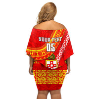Custom Kolisi Tonga Off Shoulder Short Dress Tongan Kupesi Pattern LT05 - Polynesian Pride