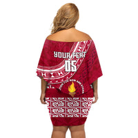 Custom Beulah College Off Shoulder Short Dress Tongan Kupesi Pattern LT05 - Polynesian Pride