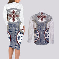 Hawaii Couples Matching Long Sleeve Bodycon Dress and Long Sleeve Button Shirt Barkcloth Pattern Vintage Style LT05 - Polynesian Pride