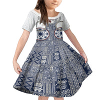 Hawaii Family Matching Mermaid Dress and Hawaiian Shirt Barkcloth Pattern Vintage Style LT05 Daughter's Dress Blue - Polynesian Pride