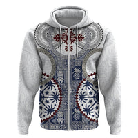 Hawaii Zip Hoodie Barkcloth Pattern Vintage Style LT05 Zip Hoodie Blue - Polynesian Pride