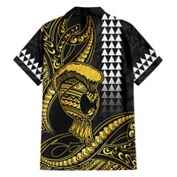 Hawaii Ikaika Warrior Helmet Family Matching Long Sleeve Bodycon Dress and Hawaiian Shirt Gold Style