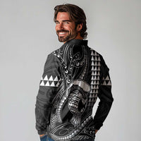 Hawaii Ikaika Warrior Helmet Long Sleeve Polo Shirt Black Tribal Tattoo