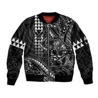 Hawaii Ikaika Warrior Helmet Sleeve Zip Bomber Jacket Black Tribal Tattoo