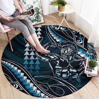 Hawaii Ikaika Warrior Helmet Round Carpet Blue Tribal Tattoo
