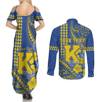Personalised Hawaii Kaiser High School Couples Matching Summer Maxi Dress and Long Sleeve Button Shirt Tribal Tattoo With Hibiscus Flowers LT05 - Polynesian Pride