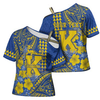 Personalised Hawaii Kaiser High School Cross Shoulder Shirt Tribal Tattoo With Hibiscus Flowers