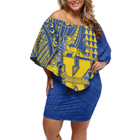 Personalised Hawaii Kaiser High School Off Shoulder Short Dress Tribal Tattoo With Hibiscus Flowers