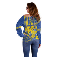 Personalised Hawaii Kaiser High School Off Shoulder Sweater Tribal Tattoo With Hibiscus Flowers