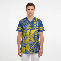 Personalised Hawaii Kaiser High School Scrub Top Tribal Tattoo With Hibiscus Flowers