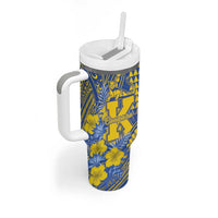 Personalised Hawaii Kaiser High School Tumbler With Handle Tribal Tattoo With Hibiscus Flowers