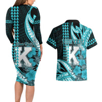 Personalised Hawaii Kapolei High School Couples Matching Long Sleeve Bodycon Dress and Hawaiian Shirt Tribal Tattoo With Hibiscus Flowers LT05 - Polynesian Pride